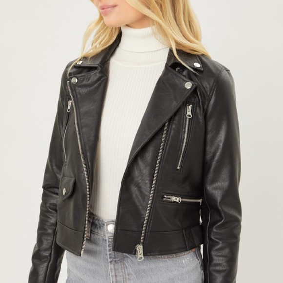Luxe Black Vegan Leather Zipper Moto Biker Jacket - Picture 7 of 7